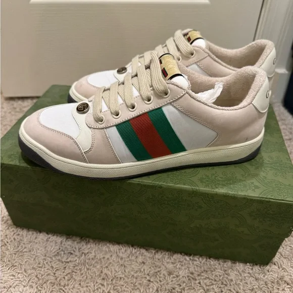 Gucci | Shoes | Gucci Cream And White Sneakers With Red And  display picture 1